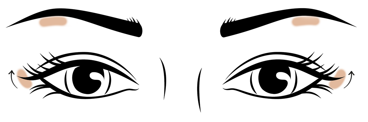 COSLINE make-up for 40+: applying concealer to the outer corner of the eye and brow – graphic