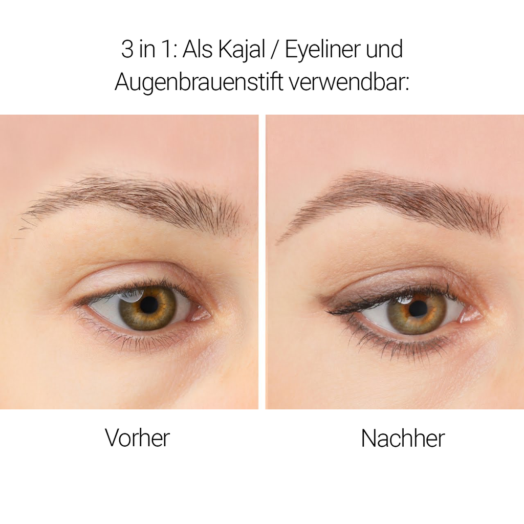 COSLINE brauner Kajal / Eyeliner, Augebrauenstift, Chocolate 121, vorher nachher