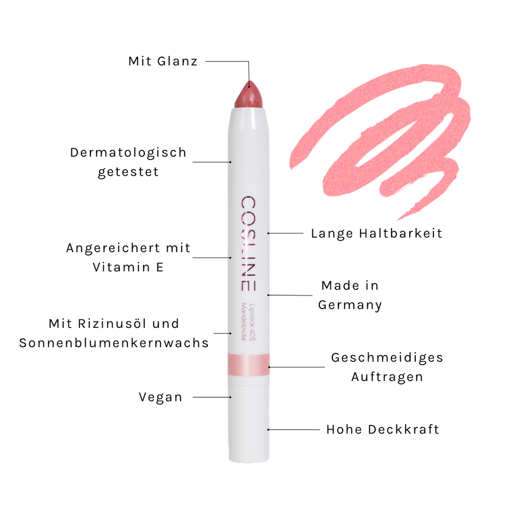 COSLINE Lippenstift Mandelblüte 405 Benefits